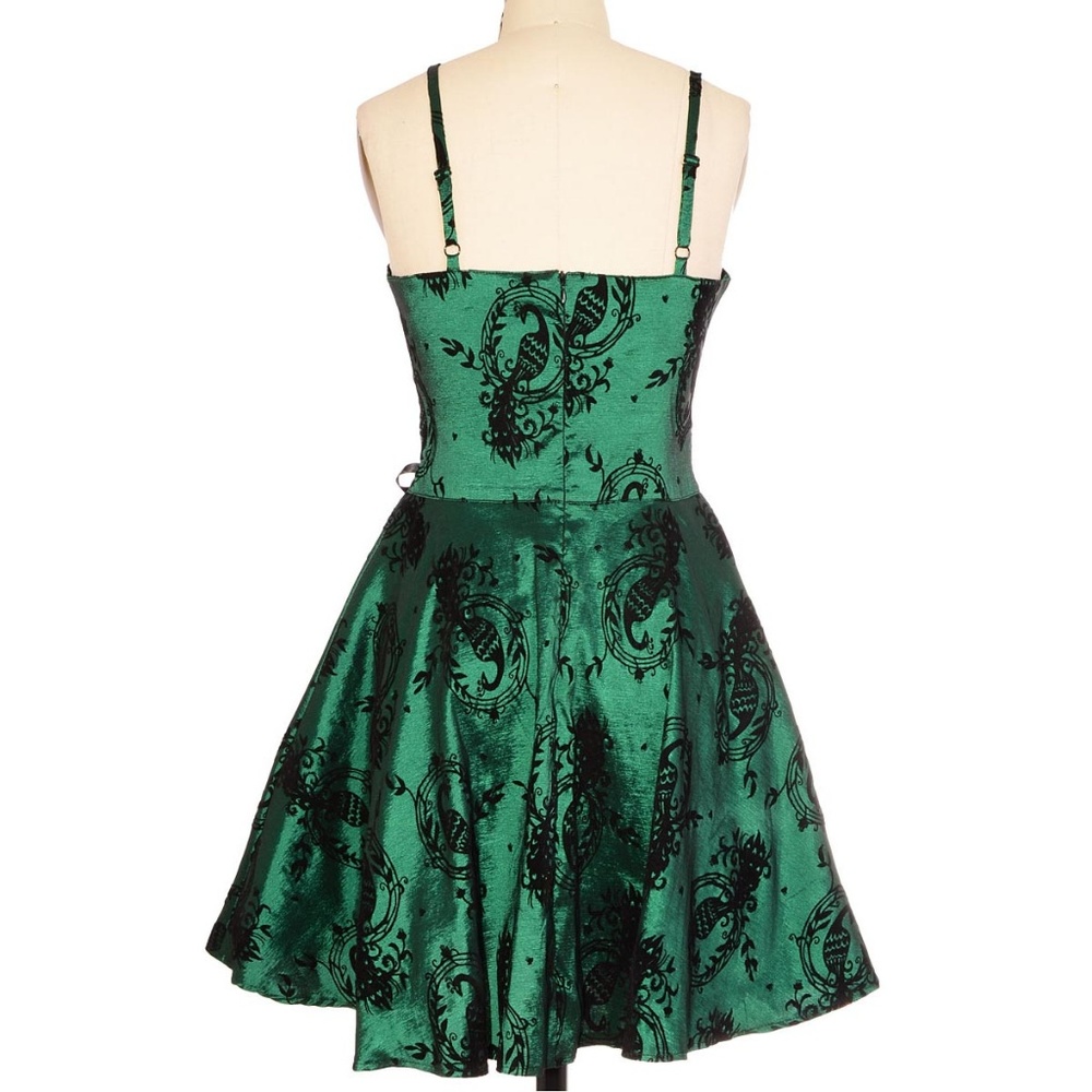 Green Shimmering Peacock Flocked Slip Dress Tunic - Picture 3 of 5